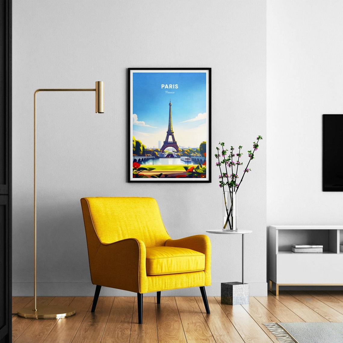Paris France Eiffel Tower Seine River Blue Sky Travel Poster - Image 3