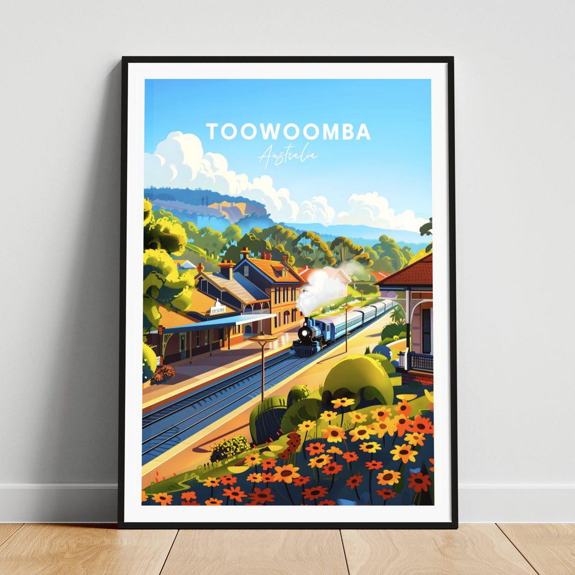 Toowoomba Australia Vintage Train Station Steam Engine Poster
