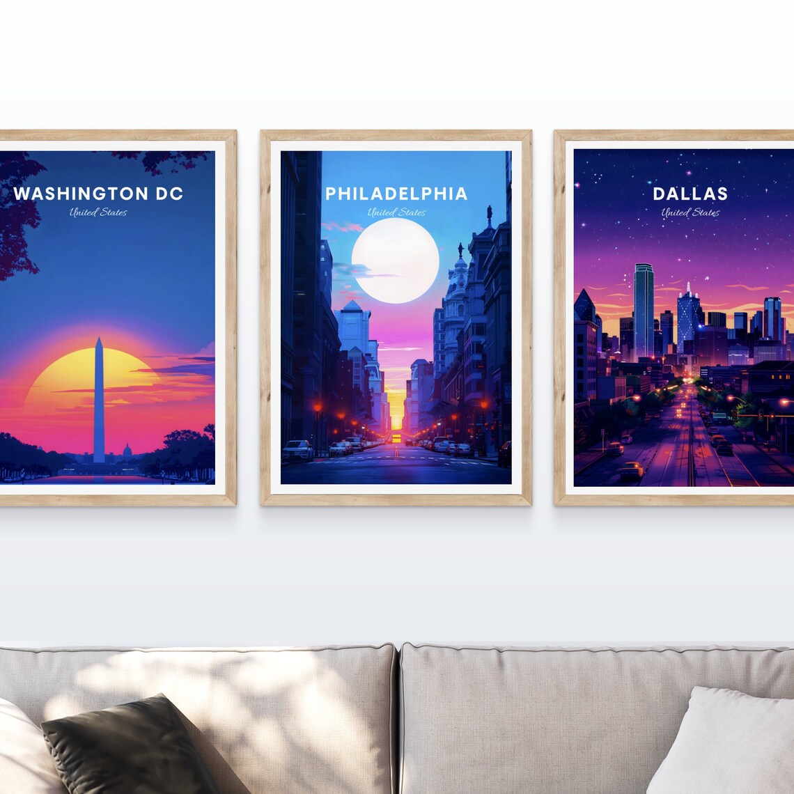 Philadelphia Pennsylvania City Street Twilight Moon Travel Poster - Image 4