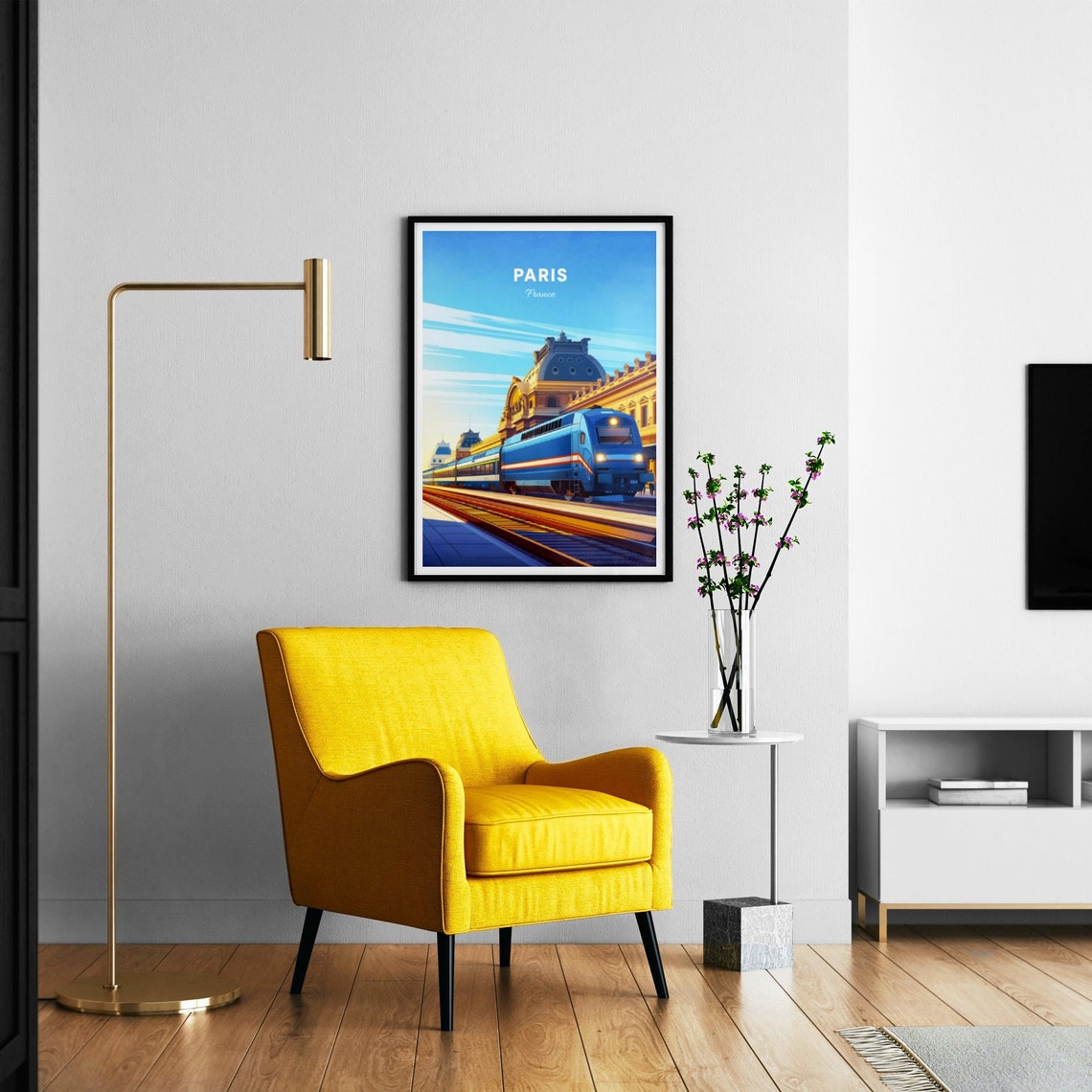 Paris France Grand Train Station Blue Train Arrival Travel Poster - Image 3