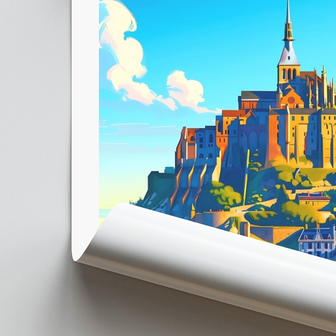 Mont Saint Michel Poster: Abbey on the Island Rock at Golden Sunset - Image 2