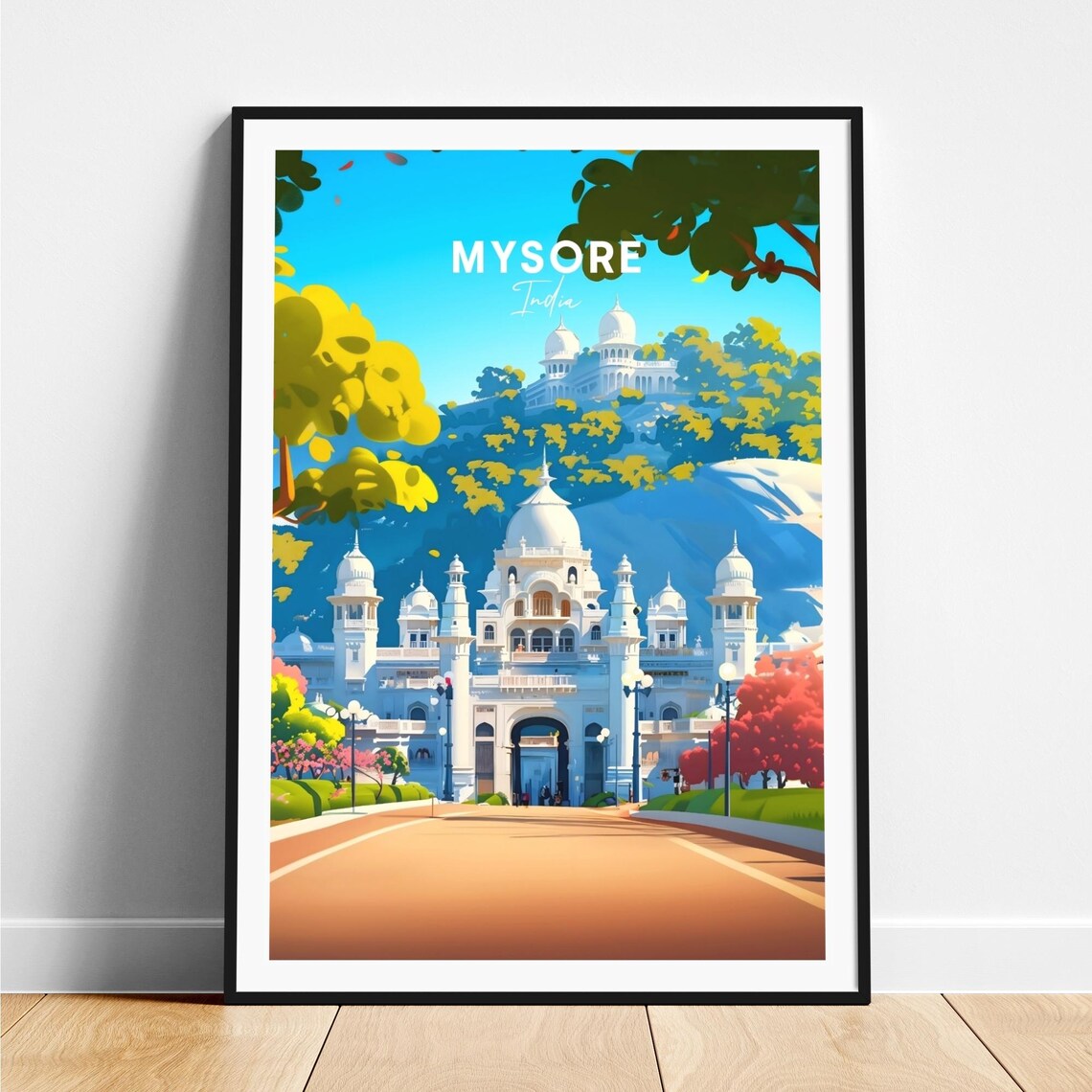 Mysore India White Hill Palace Domes Scenic View Travel Poster