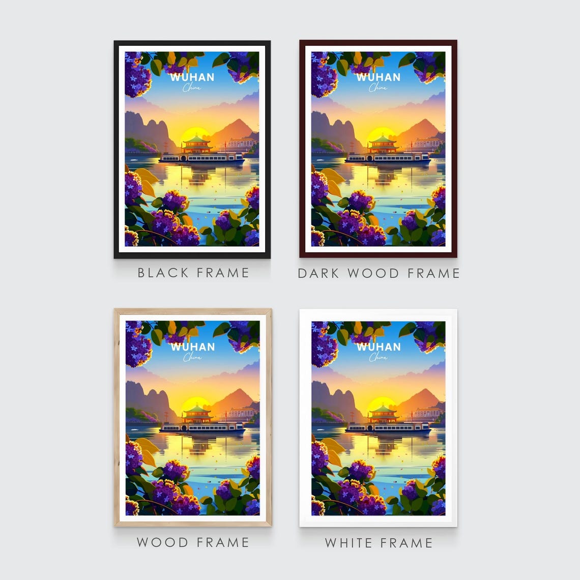 Wuhan China Sunset Riverboat Pavilion Golden Water View Poster - Image 3