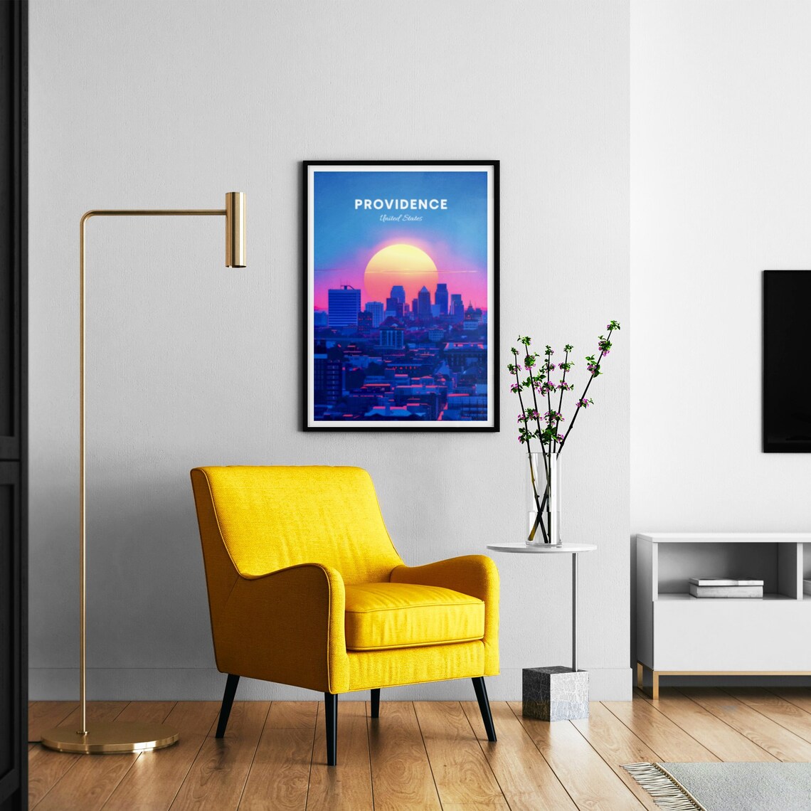 Providence Giant Sunset Skyline Big Sun City View Travel Poster - Image 2