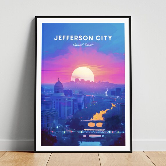 Jefferson City Missouri Dusk Capitol Dome Sunset Sky Scene Poster