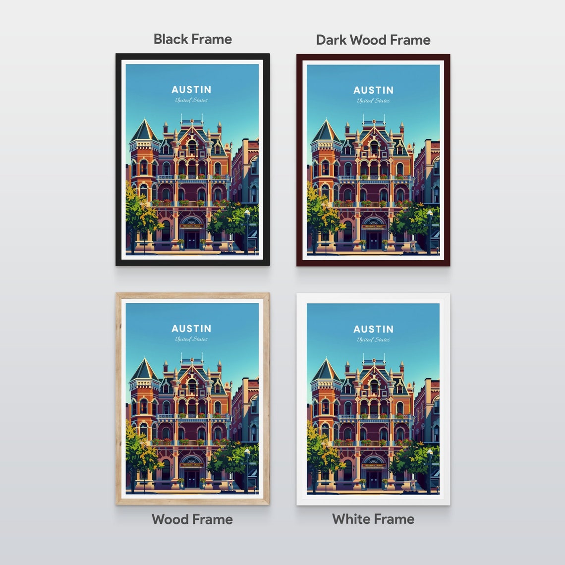 Austin Texas Historic Victorian Brick Building Travel Poster - Image 2