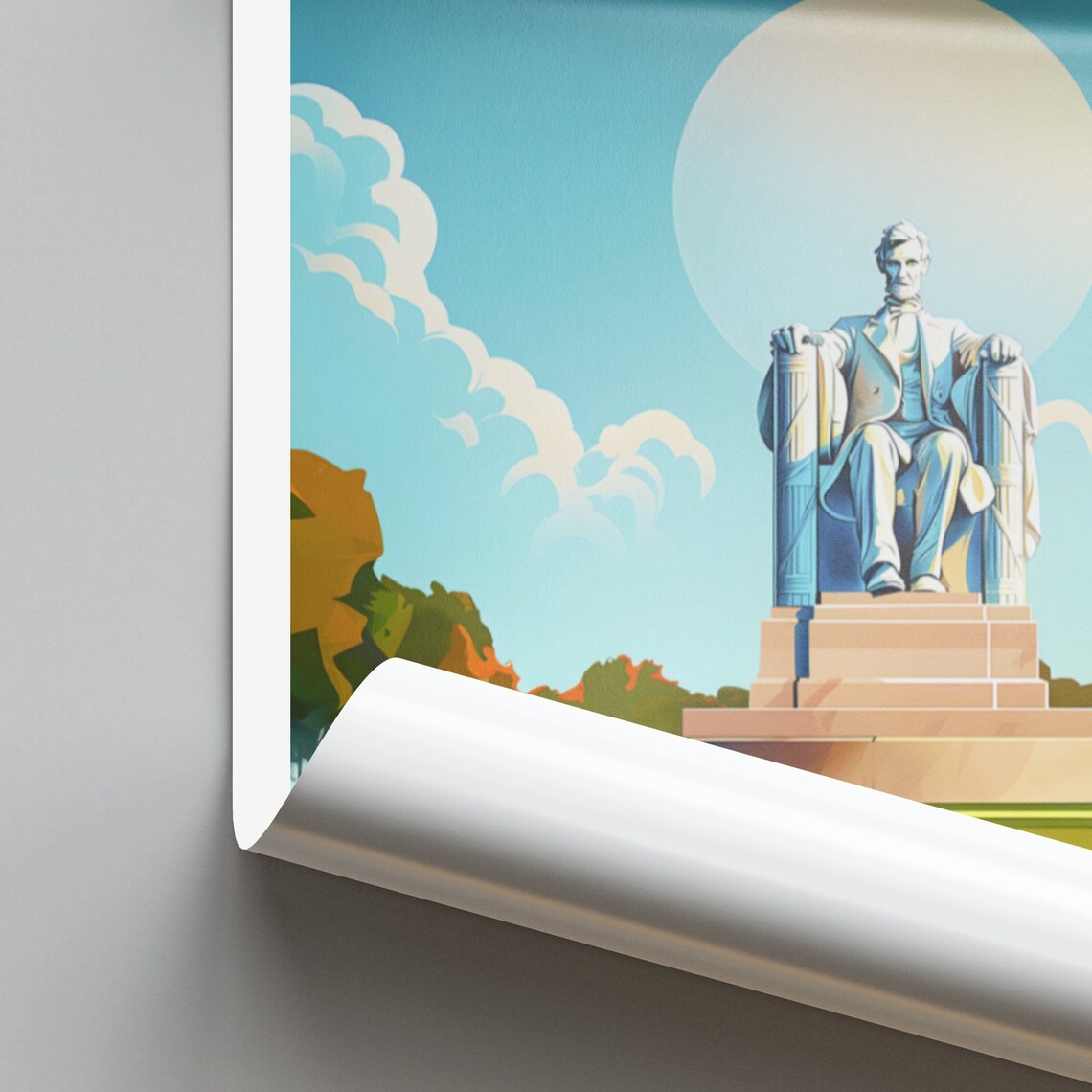 Lincoln United States Seated Lincoln Statue Daytime Lakeside Poster - Image 2