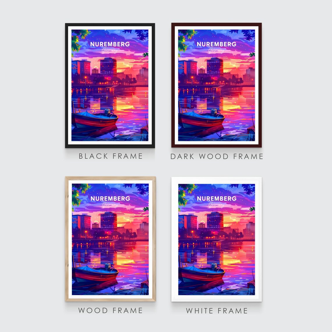 Nuremberg Germany City Skyline Sunset Boat River View Art Poster - Image 3