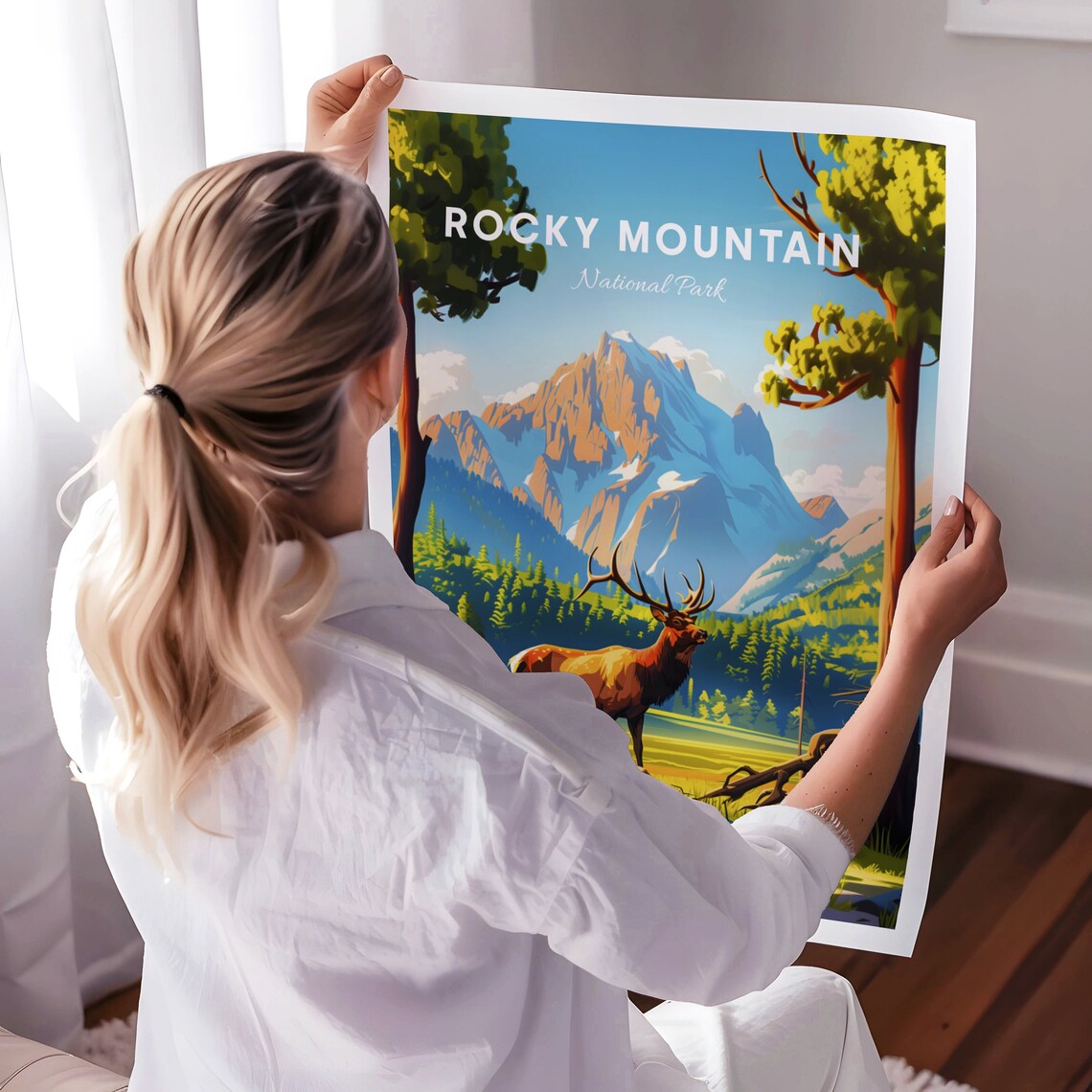Rocky Mountain National Park Travel Poster Elk Alpine Peak Meadow Wildlife Art - Image 3