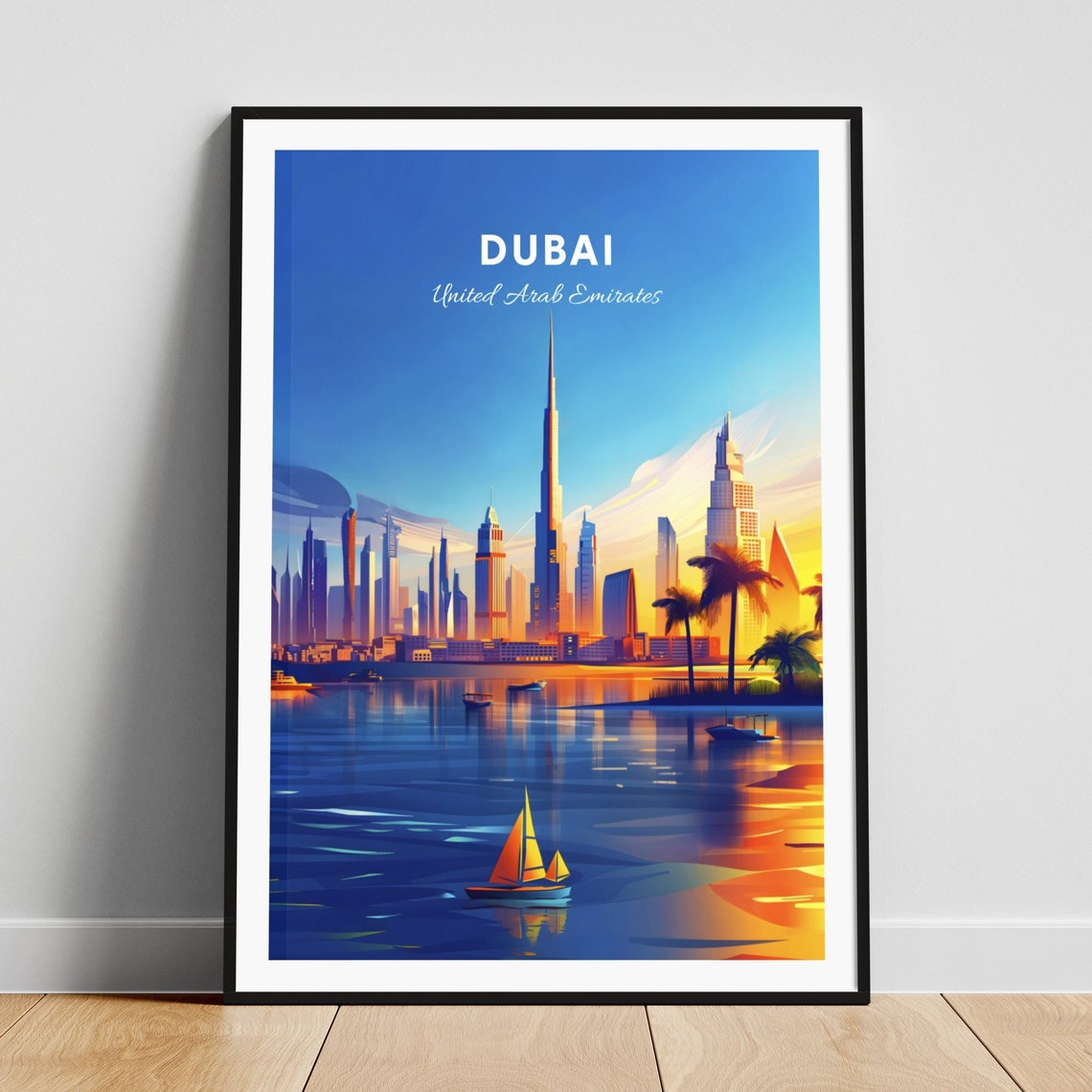 Dubai United Arab Emirates Burj Khalifa Sunset Travel Poster