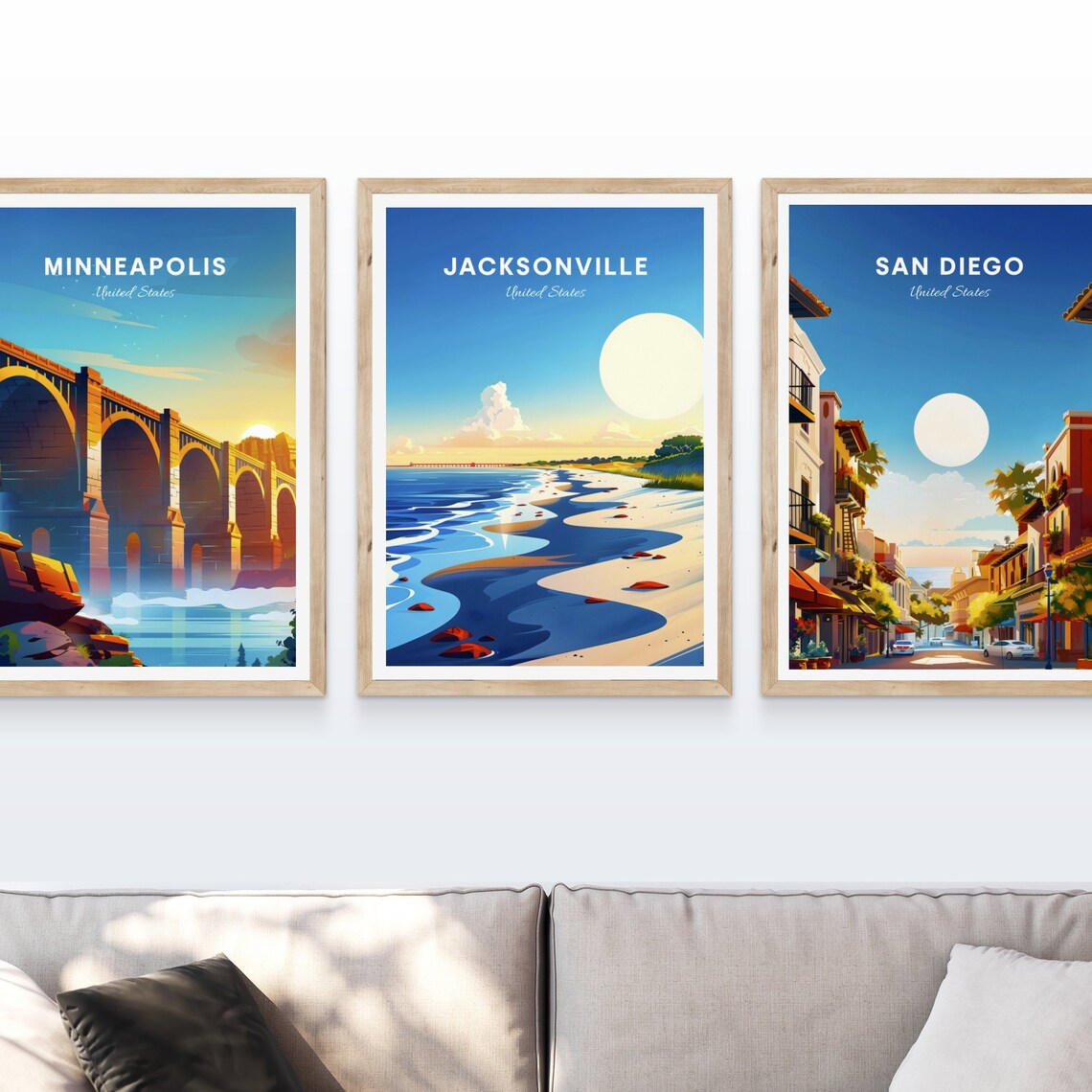 Jacksonville Florida Sunrise Beach with Ocean Pier Travel Poster - Image 4