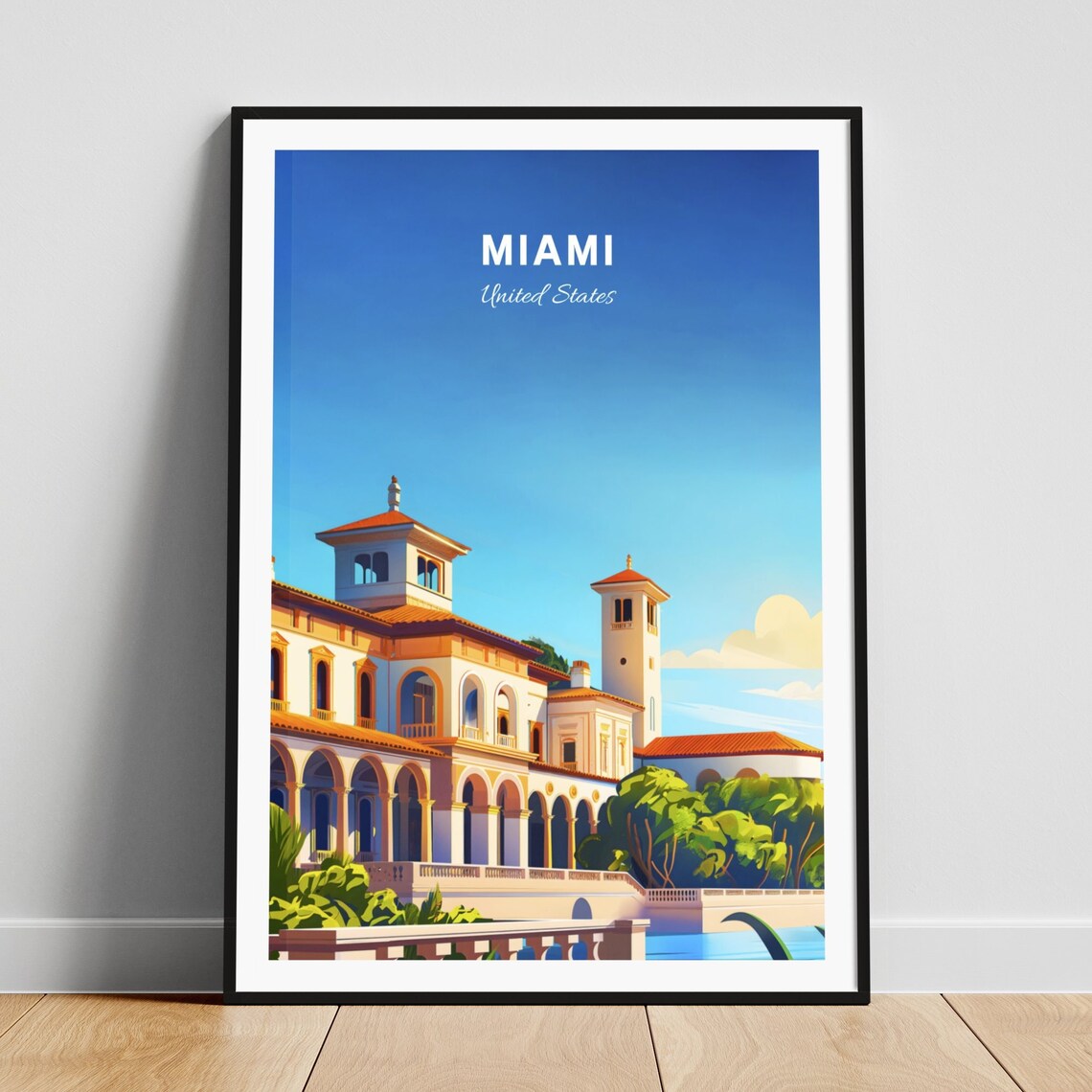 Miami Spanish Colonial Villa Waterfront Sunshine Architecture Poster