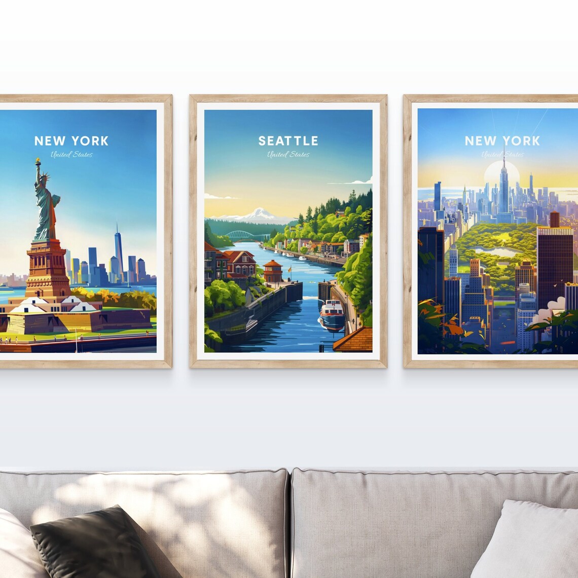 Seattle Washington Harbor Locks Boats Mount Rainier View Travel Poster - Image 4
