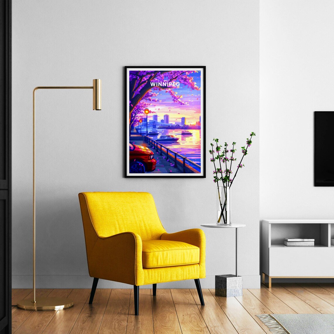 Winnipeg Canada Sunset Waterfront Cherry Blossom Boats Travel Poster - Image 3