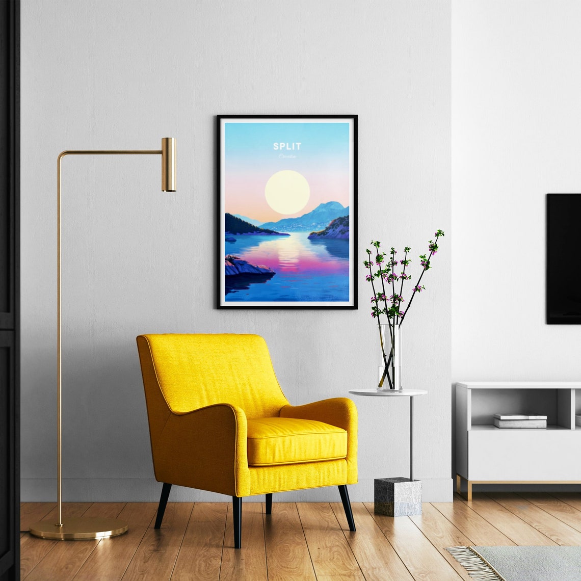 Split Croatia Sunset Bay Calm Sailing Boats Mountain View Poster - Image 3