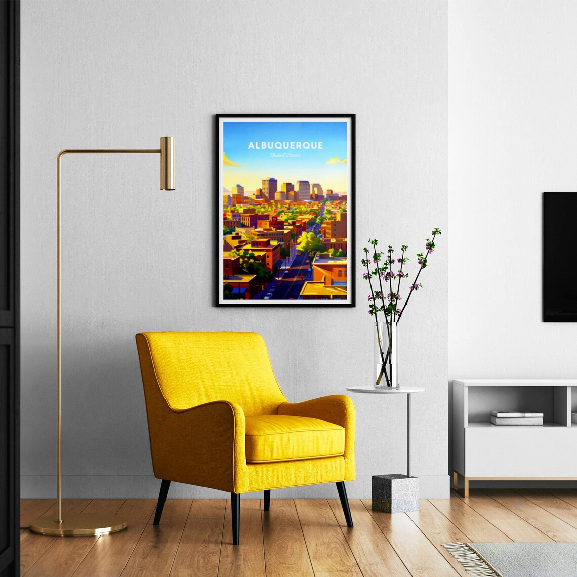 Albuquerque Bright Downtown Skyline Sunny Morning Street Travel Poster - Image 2