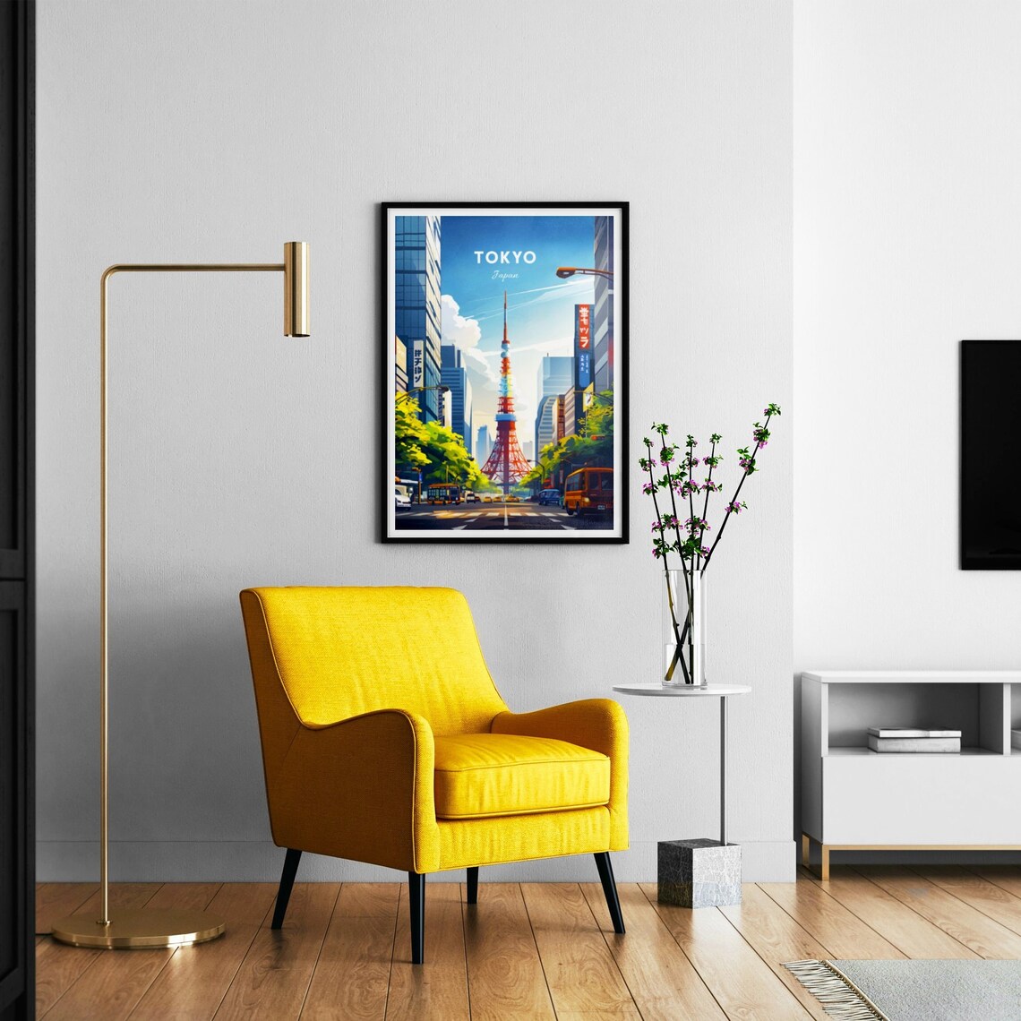 Tokyo Japan Tokyo Tower Busy Street Scene Illustration Poster - Image 2