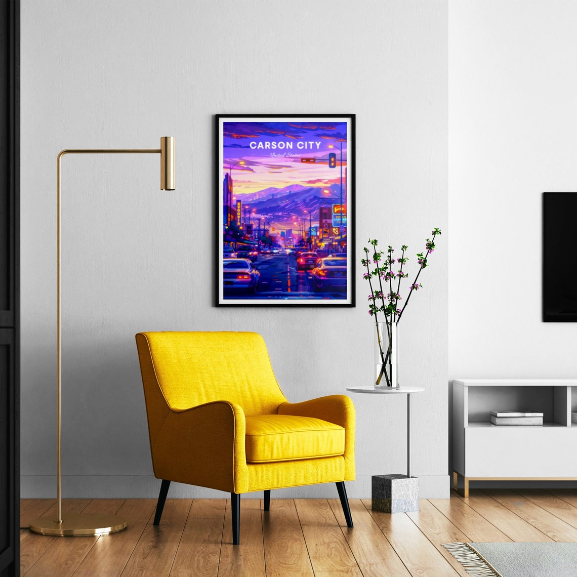 Carson City Neon Night Street Mountain Backdrop Travel Poster - Image 2