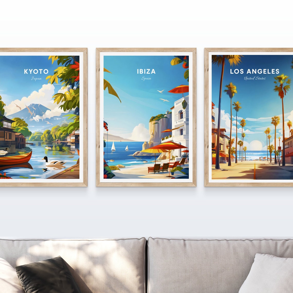 Ibiza Spain Beachfront Umbrellas Sailboats Cliff Resort Poster - Image 4