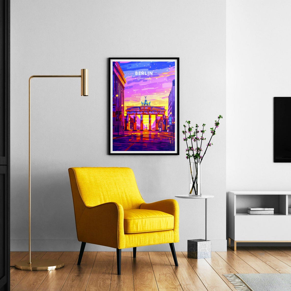 Berlin Germany Brandenburg Gate Neon Night Skyline Travel Poster - Image 2