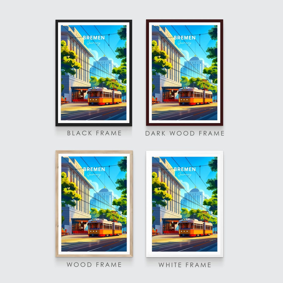 Bremen Germany Yellow Tram Station Sunny Day View Art Poster - Image 3