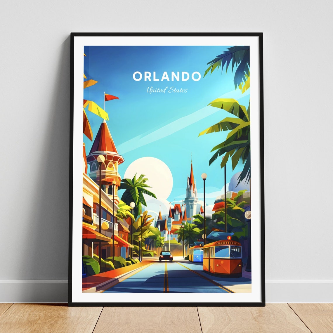 Orlando Theme Park Castle Boulevard Trolley Vintage Travel Poster