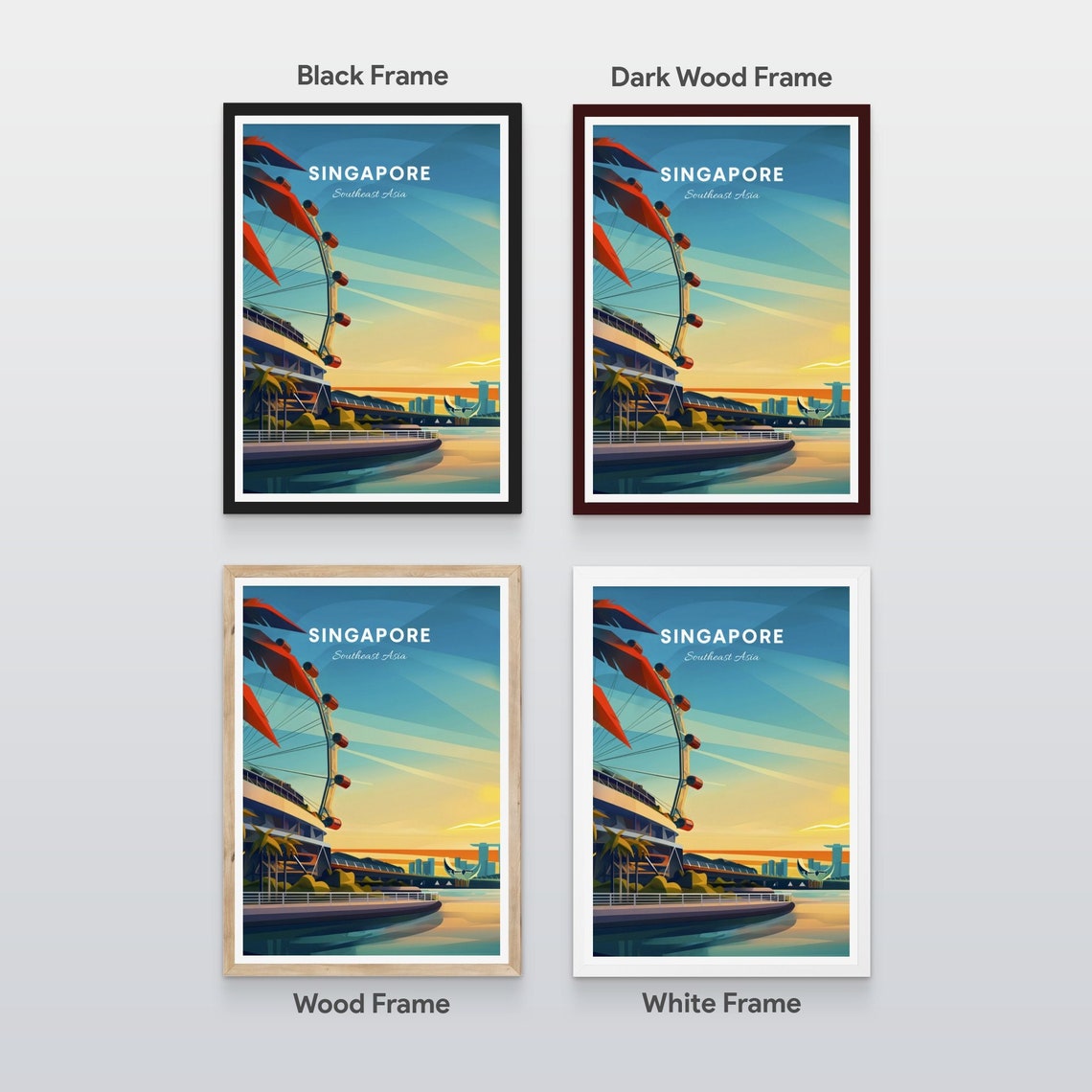 Singapore Flyer Ferris Wheel Marina Bay Sunset Skyline Poster - Image 2