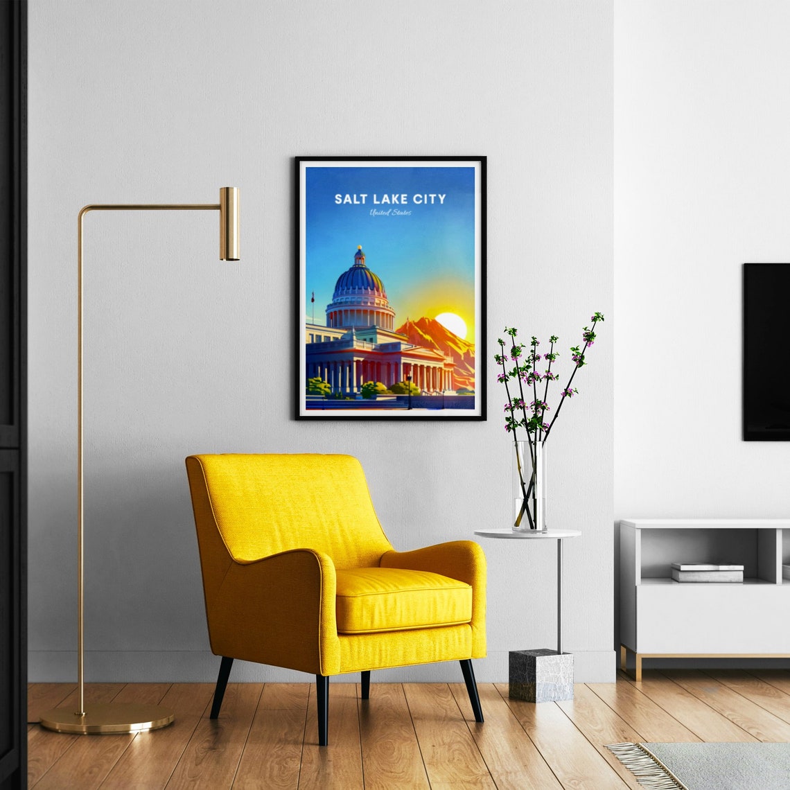 Utah State Capitol Golden Dome Mountain Sunset Travel Poster - Image 3
