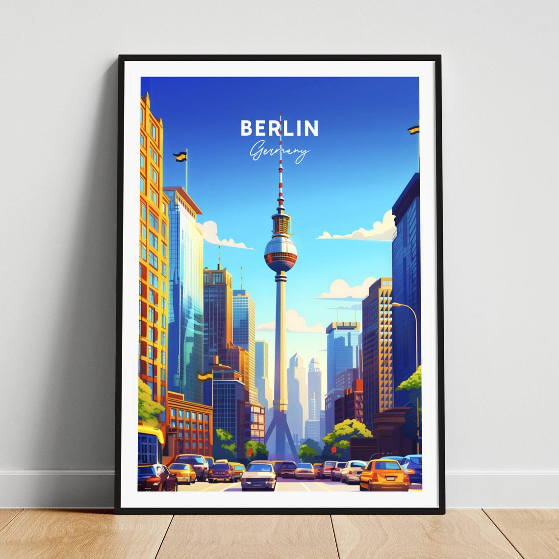Berlin Germany Fernsehturm Tower Bright Sunny Street Scene Poster