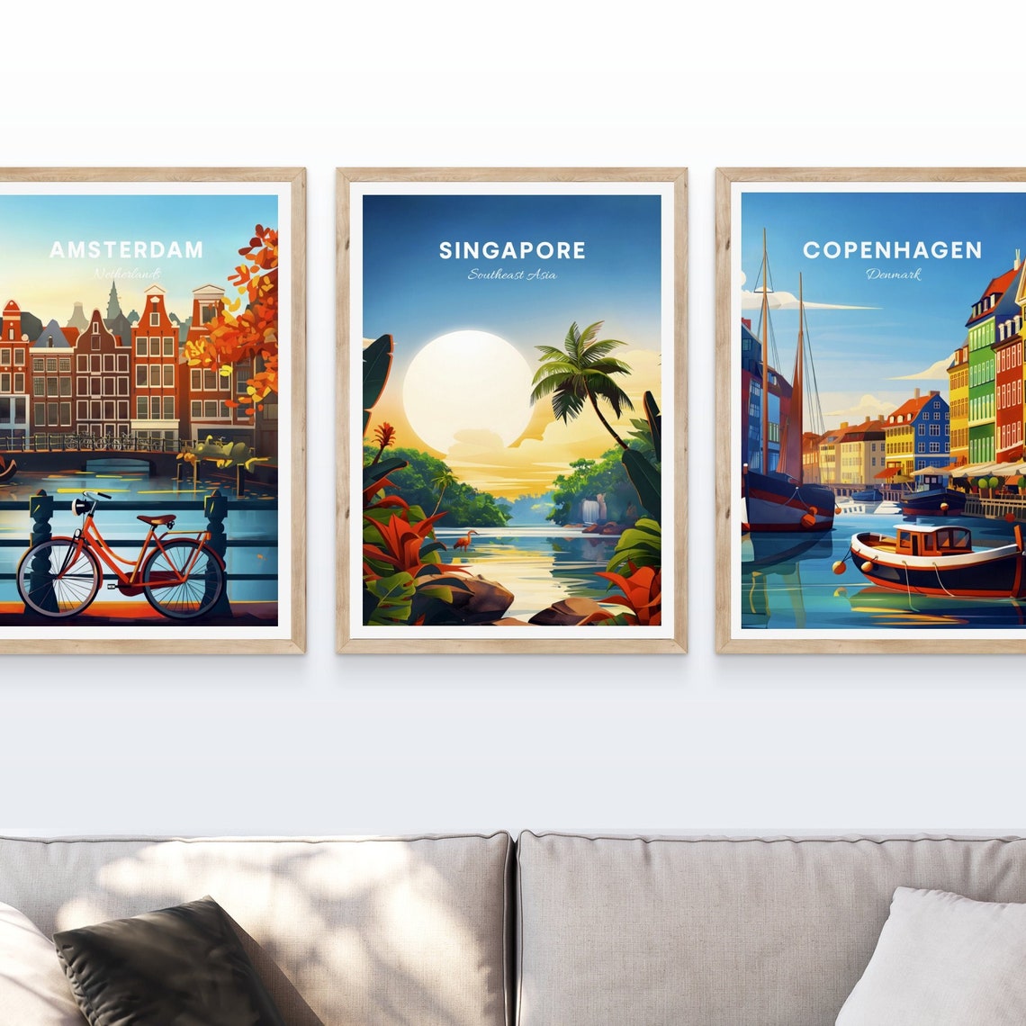 Singapore Tropical River Waterfall Palm Trees Sunset Travel Poster - Image 4