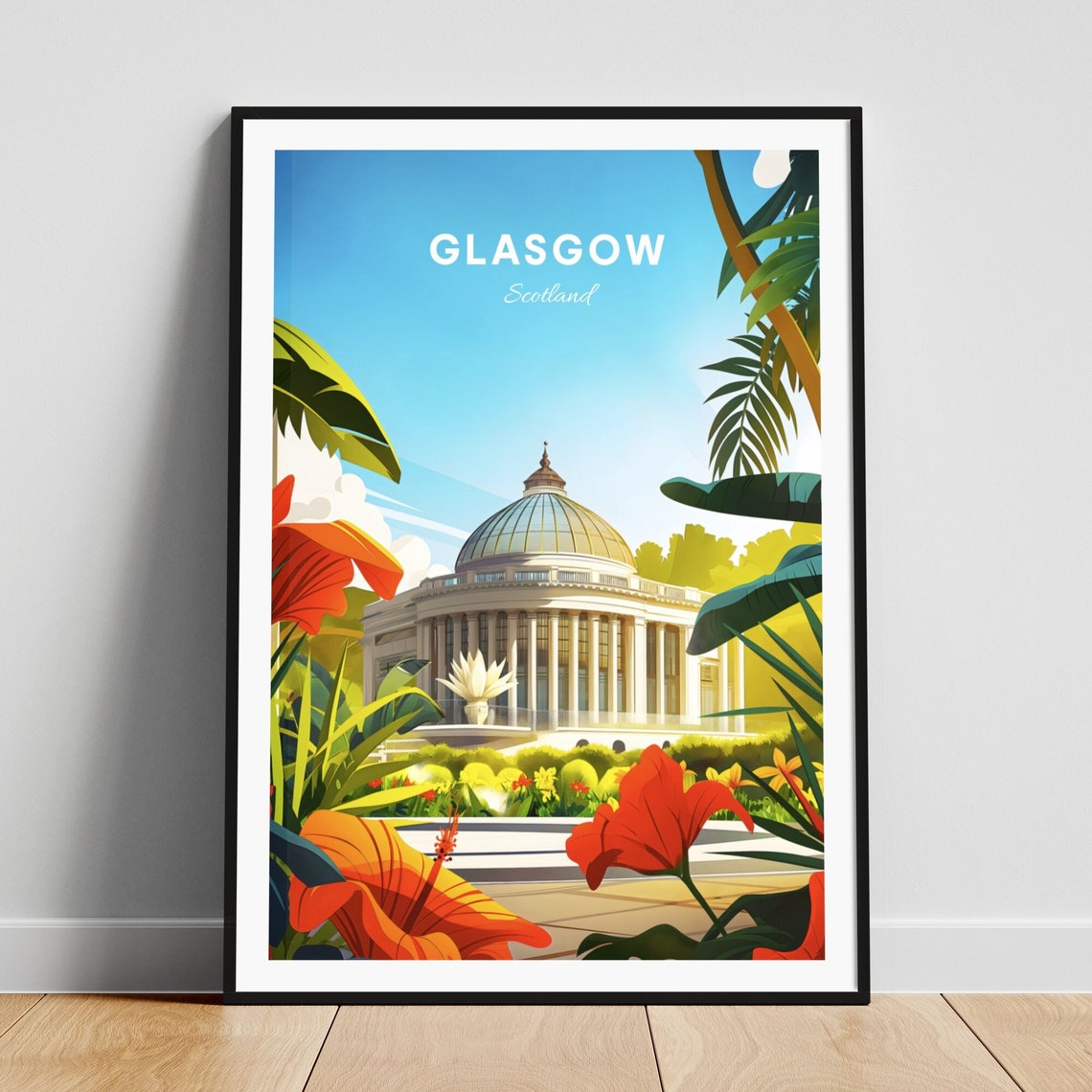Glasgow Scotland Glass Dome Conservatory Tropical Flowers Poster