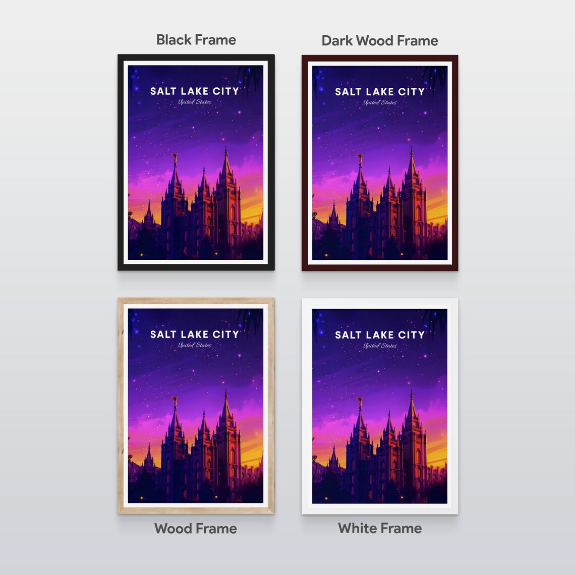 Salt Lake City Temple Starry Night Sky Vintage Travel Poster - Image 2