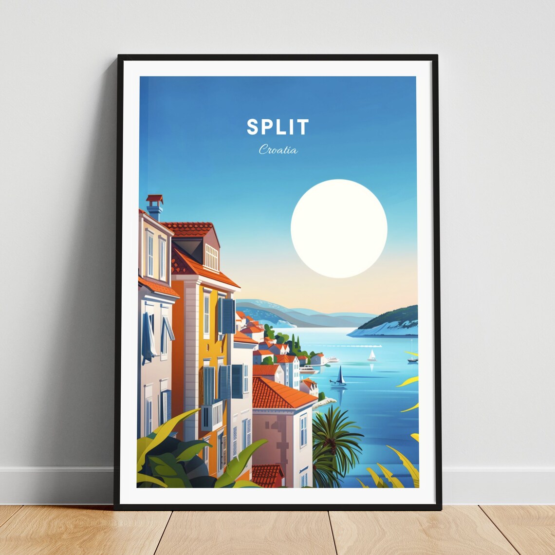 Split Croatia Sunny Coastal Street Red Roofs Sailing Boats View Poster