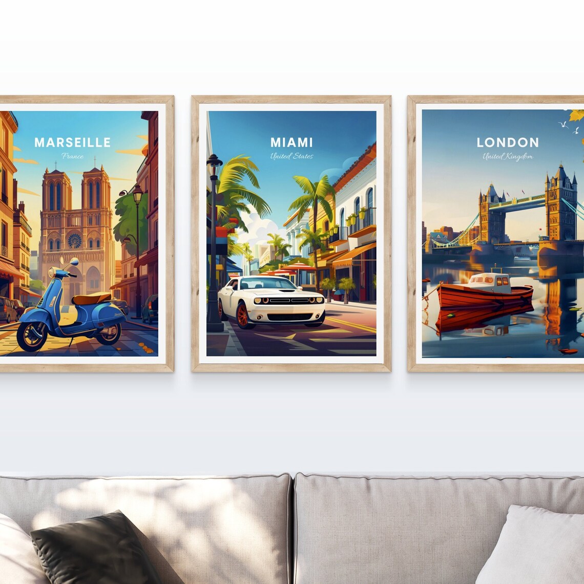 Miami United States White Muscle Car Palm Lined Street Travel Poster - Image 4
