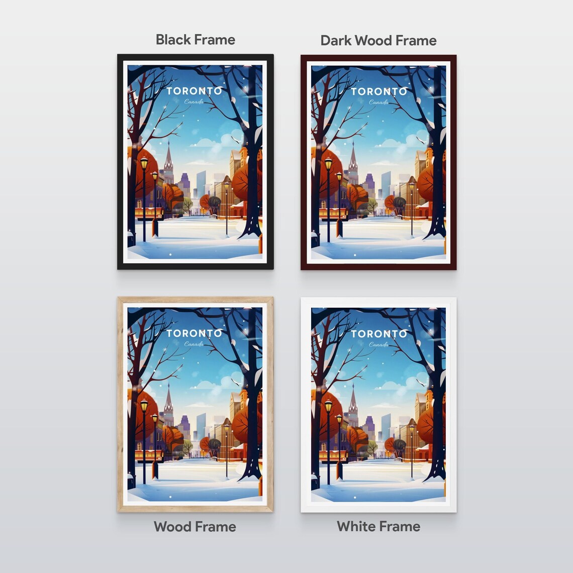 Toronto Winter Snowy Street Tram Church Spire Vintage Travel Poster - Image 2