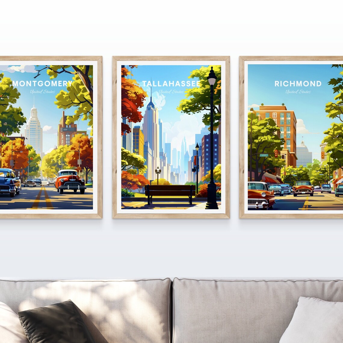 Tallahassee Florida Fall Foliage Skyline City Park Travel Poster - Image 3