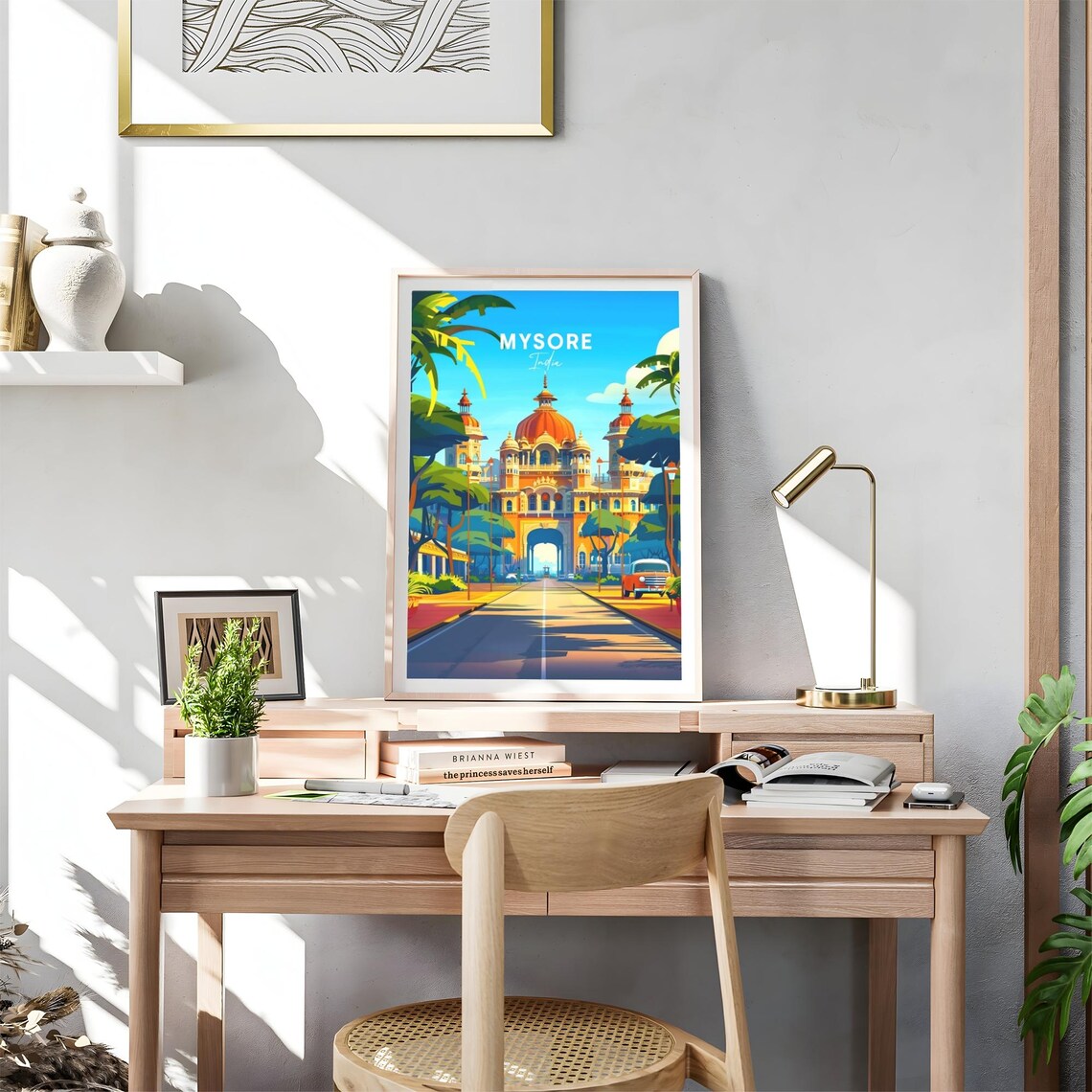 Mysore India Royal Palace Street Vintage Car Sunset Travel Poster - Image 4