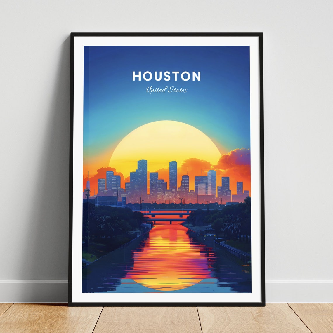 Houston Downtown Sunset Skyline Reflected on the River Poster