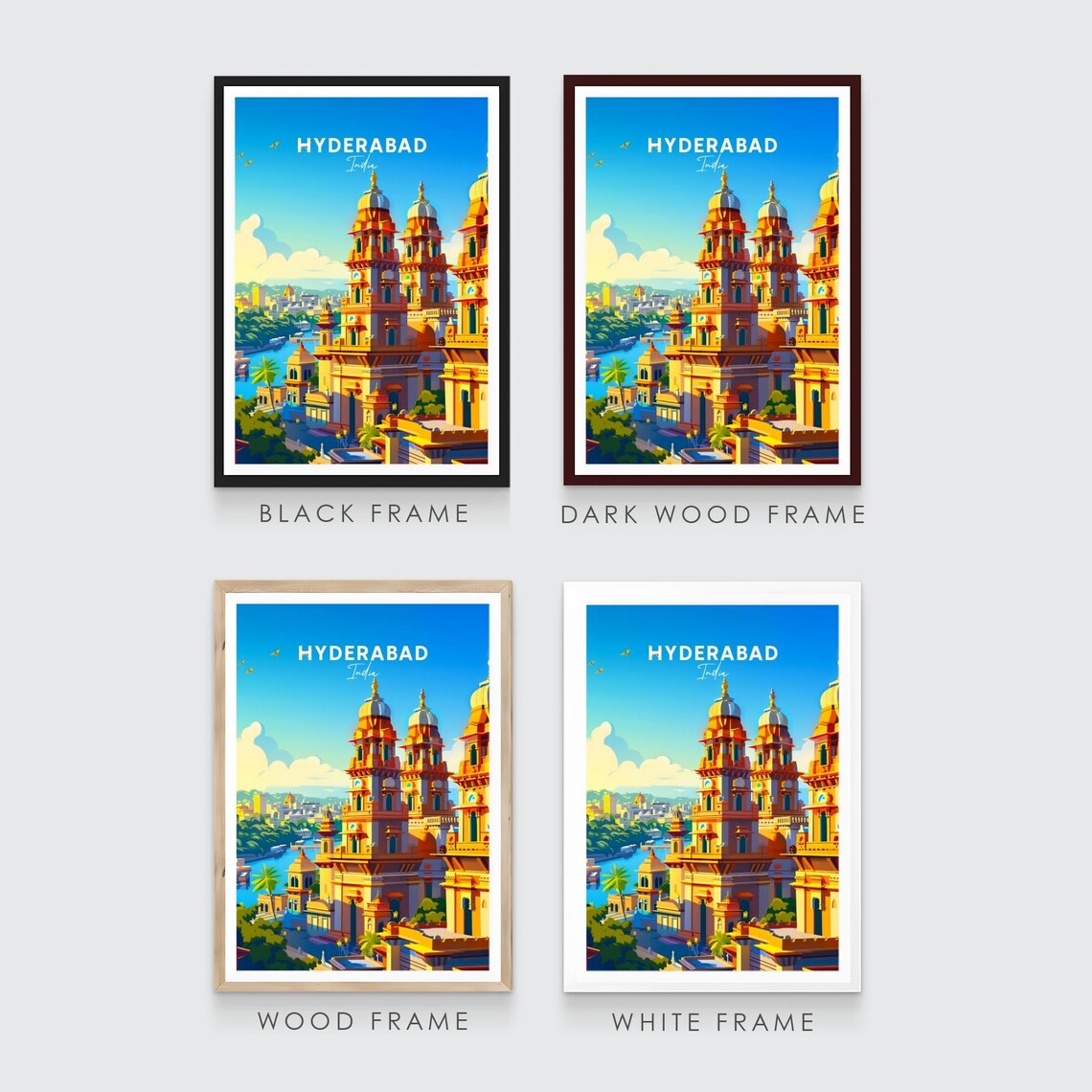 Hyderabad India Grand Domed Palace Towers Lakeside View Travel Poster - Image 3