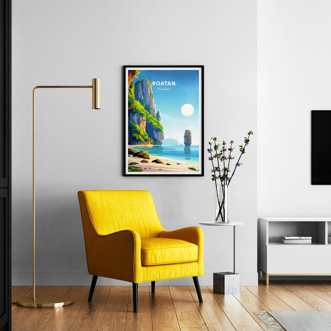 Roatan Honduras Limestone Cliffs Sea Stack Sandy Beach Poster - Image 3