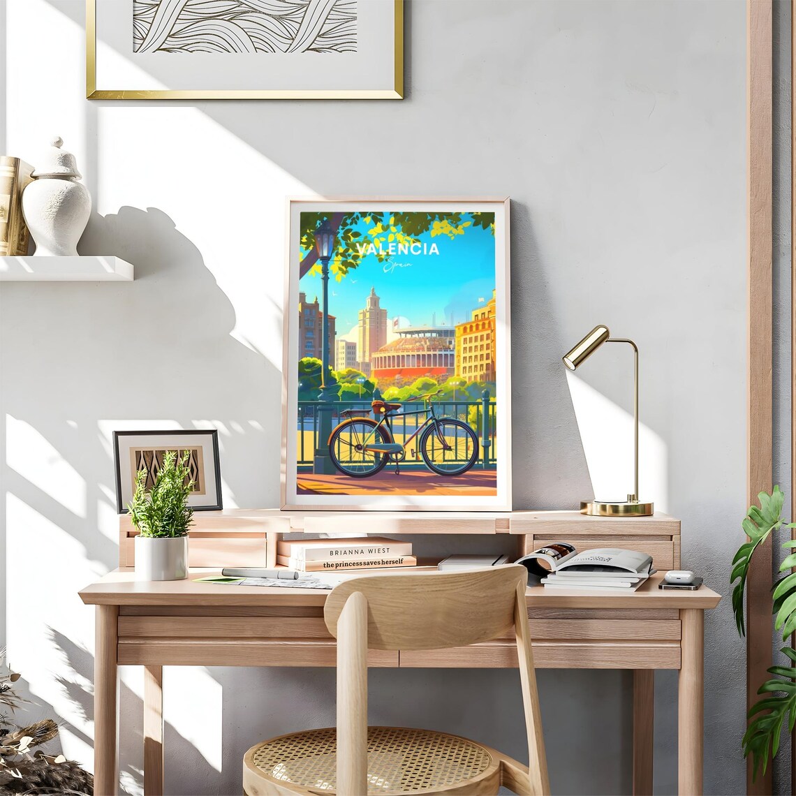 Valencia Park Vintage Bicycle Historic Arena City View Travel Poster - Image 4