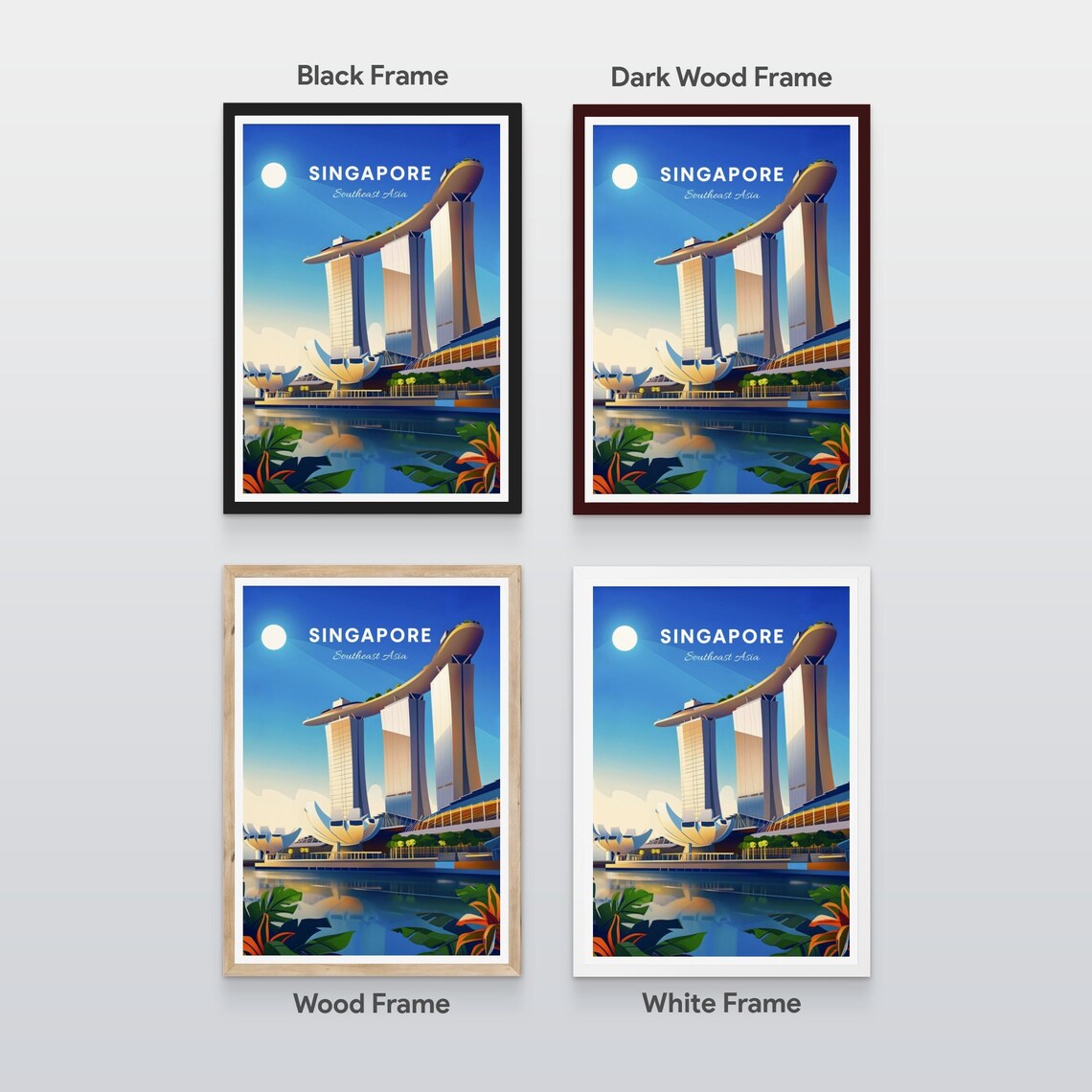 Singapore Marina Bay Sands Towers Skypark Bay Vintage Travel Poster - Image 2