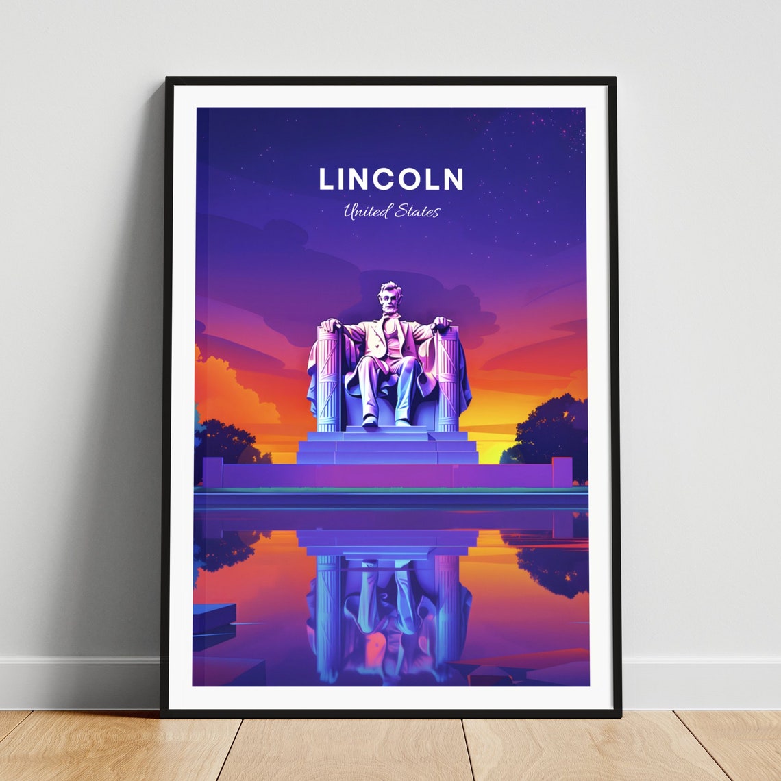 Lincoln United States Lincoln Statue Starlit Night Reflection Poster