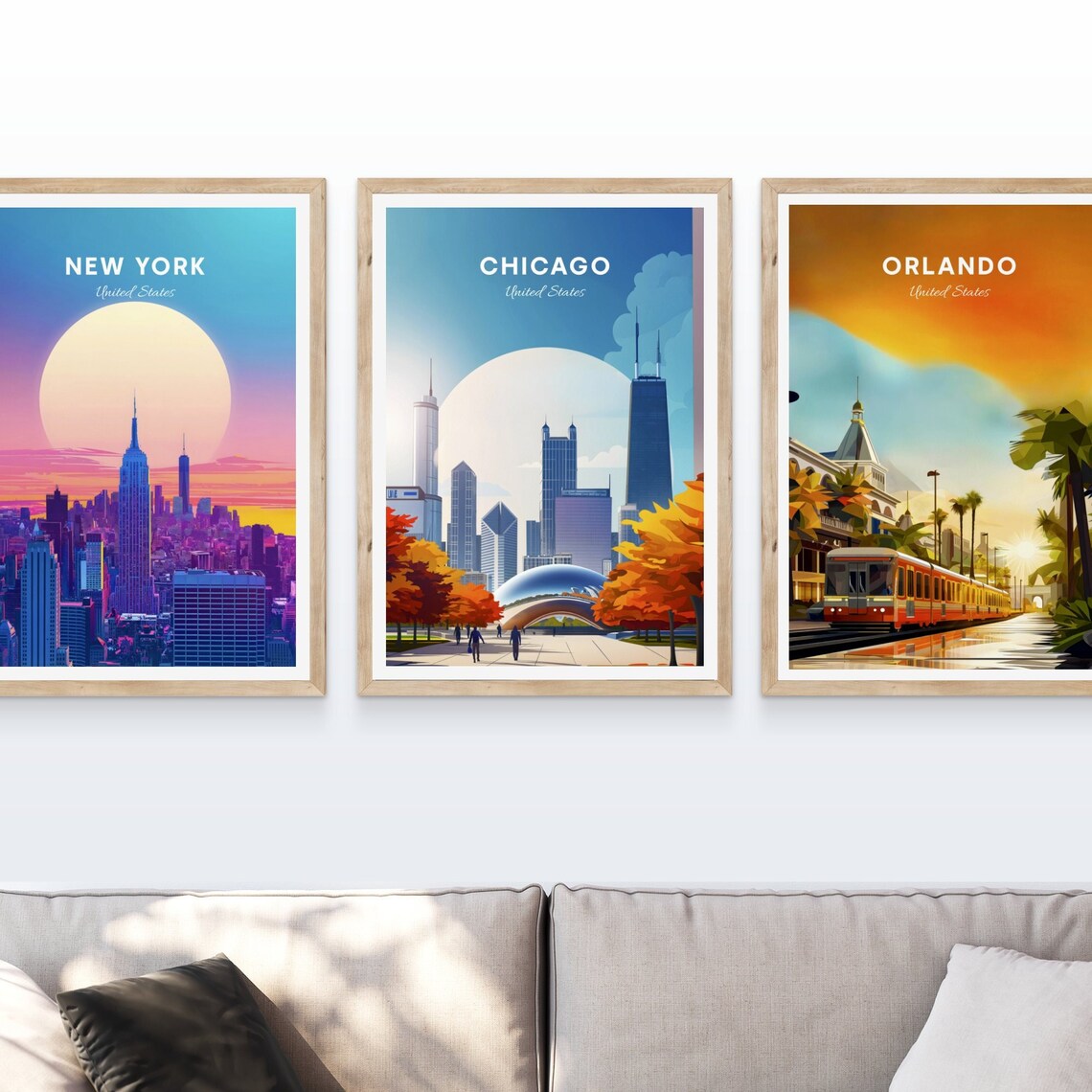 Chicago Cloud Gate Millennium Park Autumn Leaves Skyline Travel Poster - Image 4
