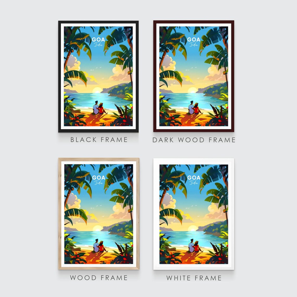Goa India Sunset Beach Couple Palms Ocean Golden Hour Travel Poster - Image 3