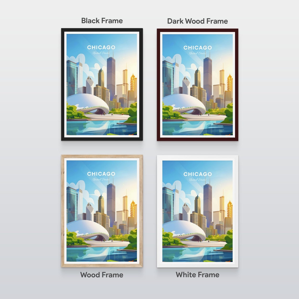 Chicago Millennium Park Jay Pritzker Pavilion Skyline Travel Poster - Image 2