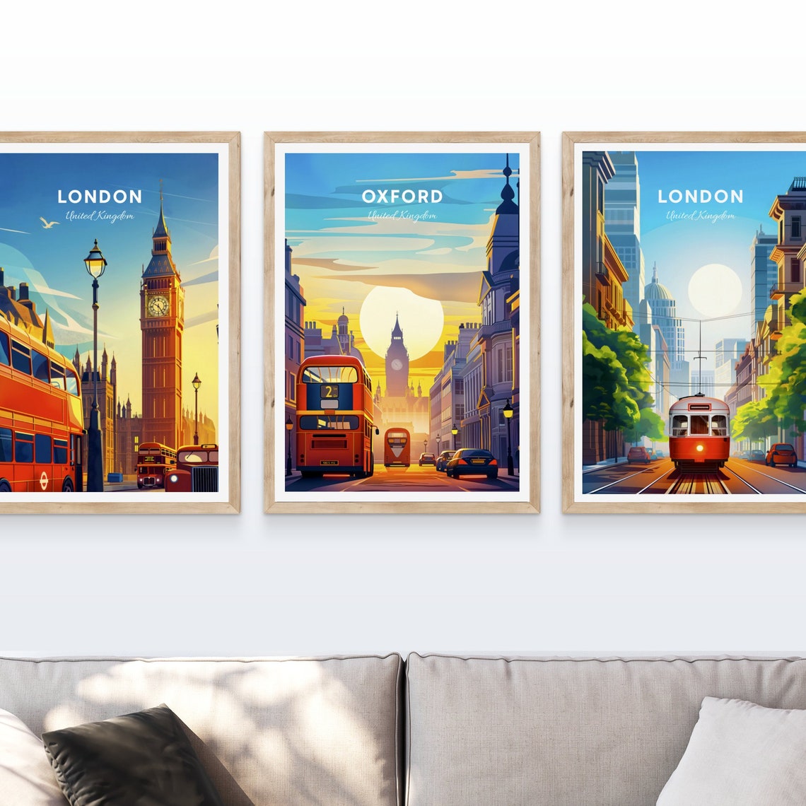 Oxford Red Double Decker Bus Street Landmark Sunset Travel Poster - Image 4