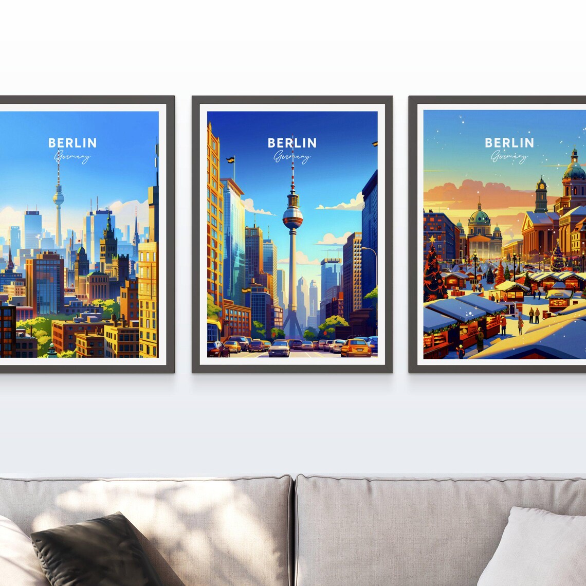 Berlin Germany Fernsehturm Tower Bright Sunny Street Scene Poster - Image 3