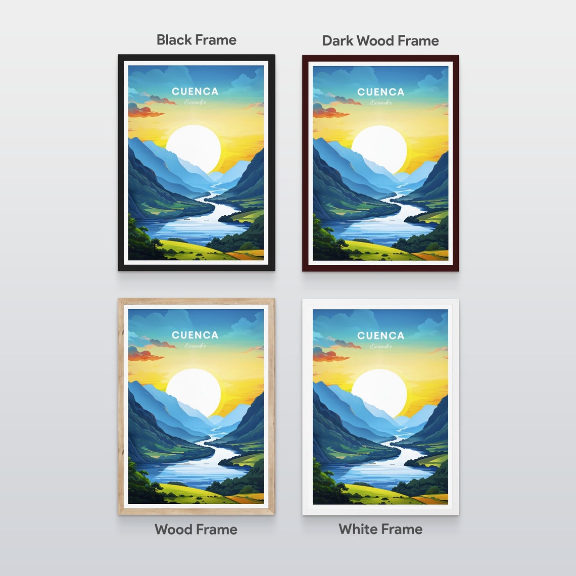 Cuenca Ecuador Mountain River Valley Sunrise Light Travel Poster - Image 2