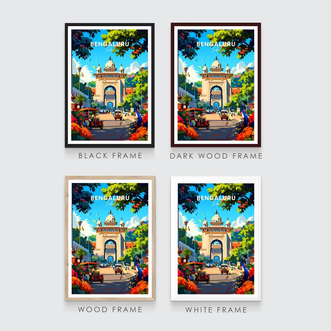 Bengaluru India Grand Gateway Arch with Peacock Travel Poster - Image 3
